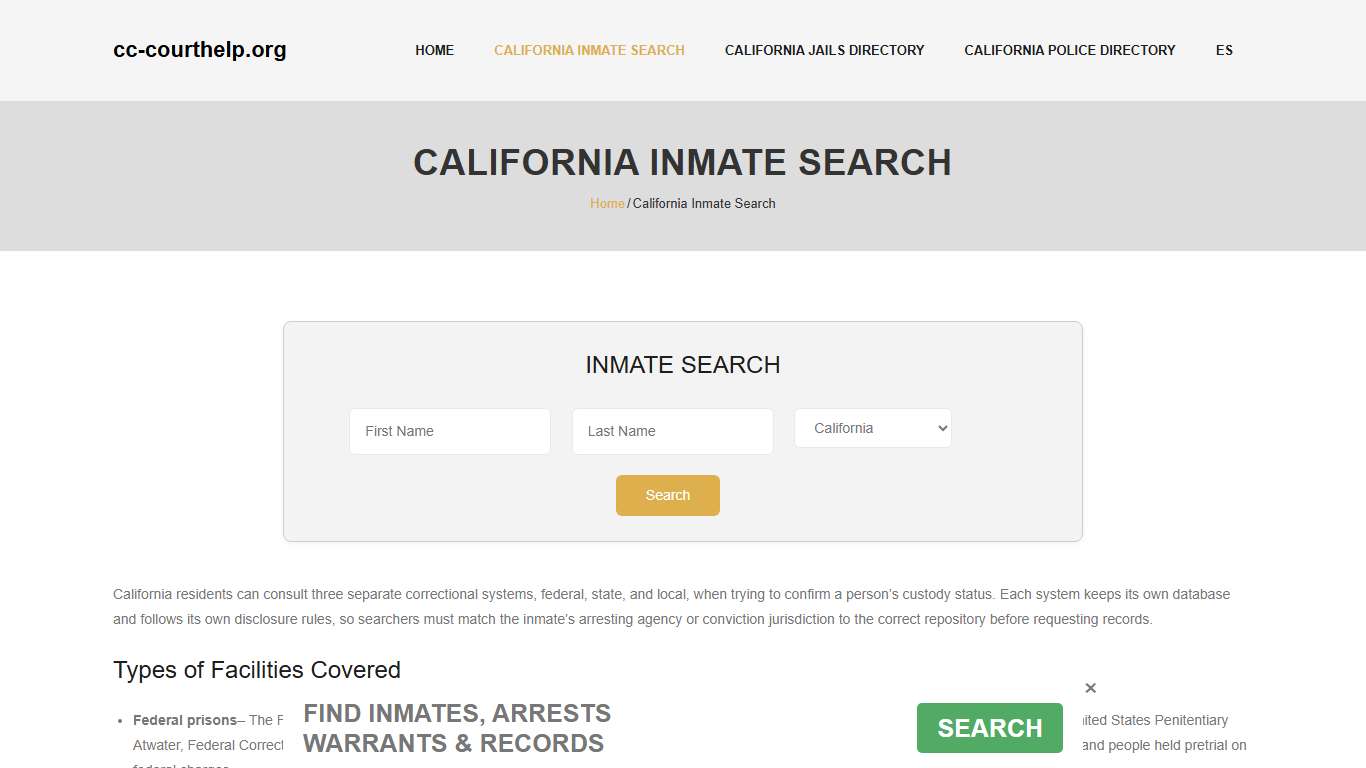 California Inmate Search - CDCR & County Jail Records