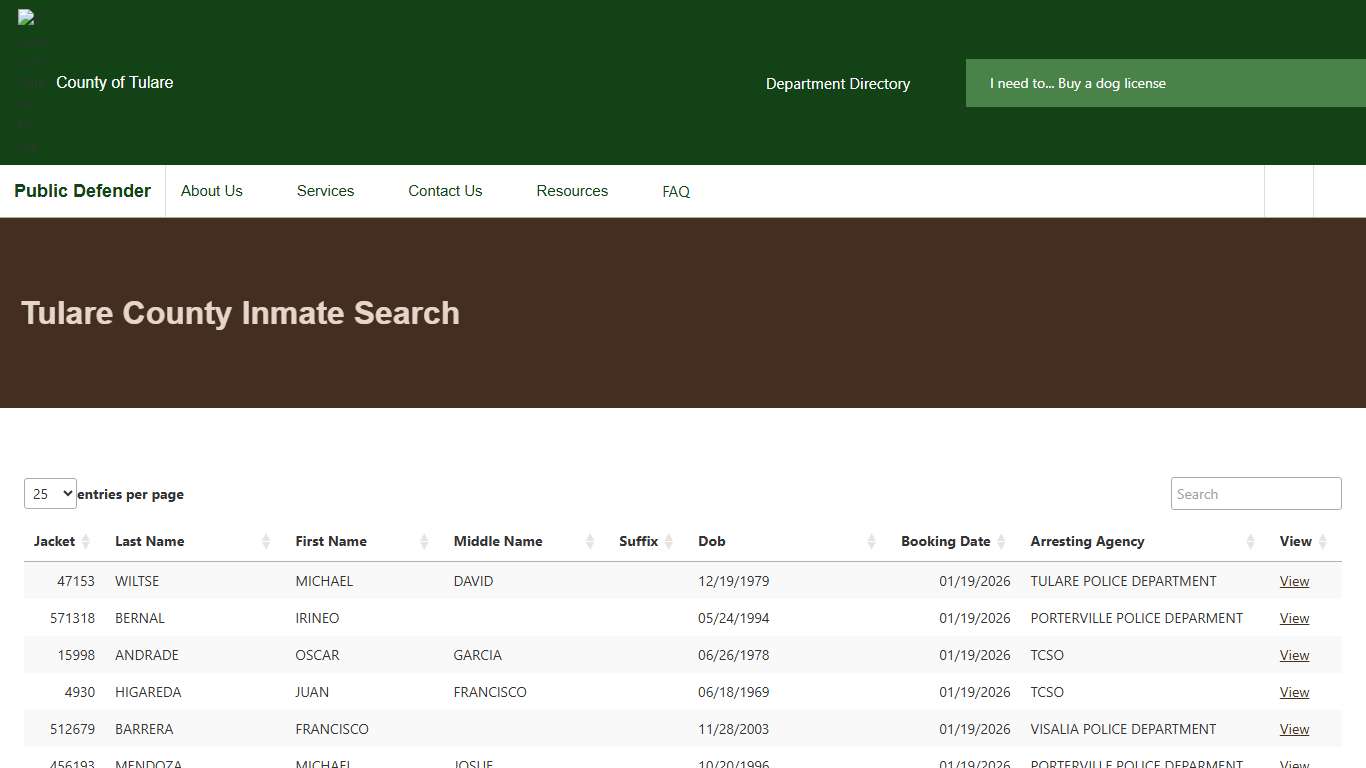 Tulare County Inmate Search | Public Defender